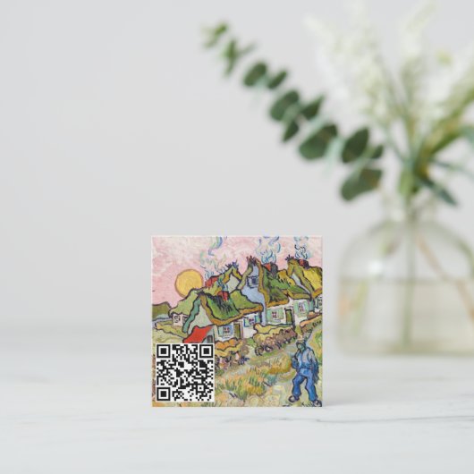Vincent van Gogh - Houses en Afbeelding - QR-code Vierkante Visitekaartje (Staand voorkant)