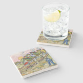 Vincent van Gogh - Houses en Afbeelding Stenen Onderzetter (Zijkant)