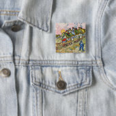 Vincent van Gogh - Houses en Afbeelding Vierkante Button 5,1 Cm (In situ)