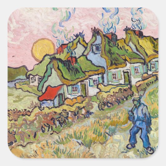 Vincent van Gogh - Houses en Afbeelding Vierkante Sticker (Voorkant)