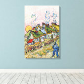 Vincent van Gogh - Huizen en Figuur Canvas Afdruk (Insitu (Houten vloer))