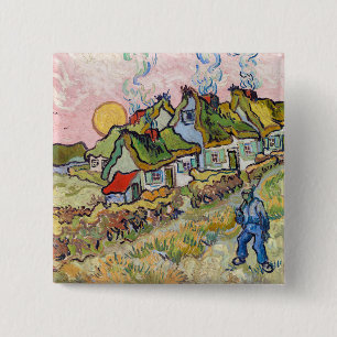 Vincent van Gogh - Huizen en Figuur Vierkante Button 5,1 Cm