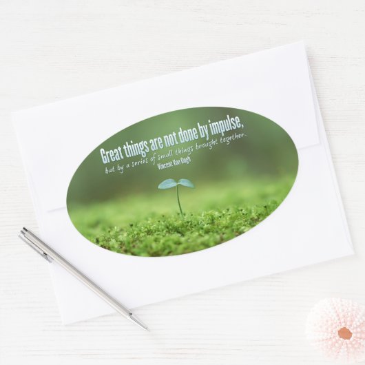 Vincent van Gogh Inspirerend Quote Grote Dingen Ovale Sticker (Envelop)