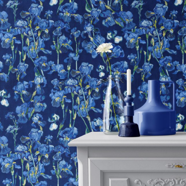 Vincent Van Gogh Irises Cobalt Blue Navy Marine Behang (Creator heeft geüpload)