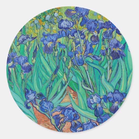 VINCENT VAN GOGH "IRISES" ROUND ENVELOPE SEAL RONDE STICKER (Voorkant)