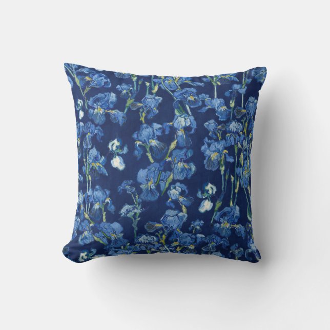 Vincent Van Gogh Irissen Kobaltblauw Marineblauw Kussen (Voorkant)