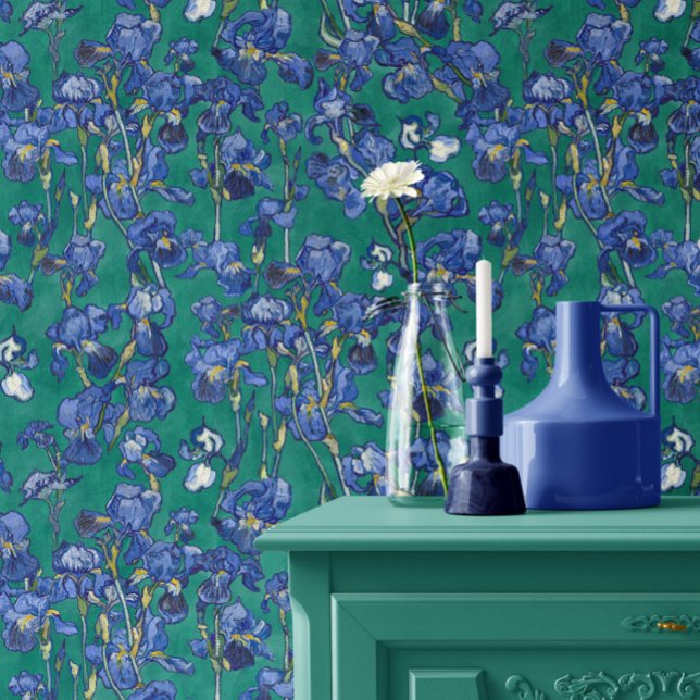Vincent Van Gogh Irissen Kobaltblauw Viridiaangroe Behang (Creator heeft geüpload)