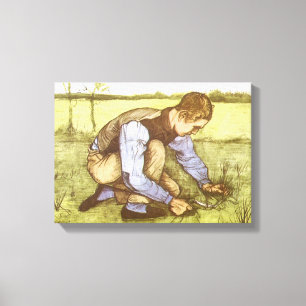 Vincent van Gogh - Jongen die gras maait met sikke Canvas Afdruk
