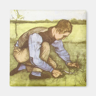 Vincent van Gogh - Jongen die gras maait met sikke Magneet