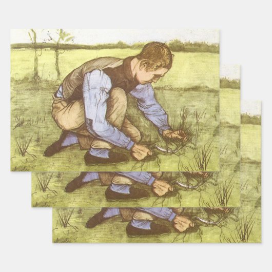 Vincent van Gogh - Jongen die gras snijdt met sikk Inpakpapier Vel (Set)