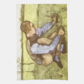 Vincent van Gogh - Jongen die gras snijdt met sikk Theedoek (Verticaal)