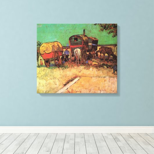Vincent van Gogh - Kamp van zigeunerkaravanen Canvas Afdruk (Insitu (Houten vloer))