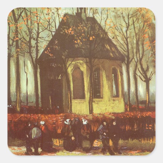 Vincent van Gogh - Kapel in Nuenen, kerkgangers Vierkante Sticker (Voorkant)