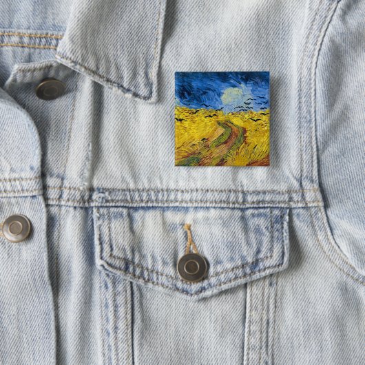 Vincent van Gogh - Korenveld met kraaien Vierkante Button 5,1 Cm (In situ)