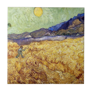 Vincent Van Gogh - Korenveld met maaier en zon Tegeltje