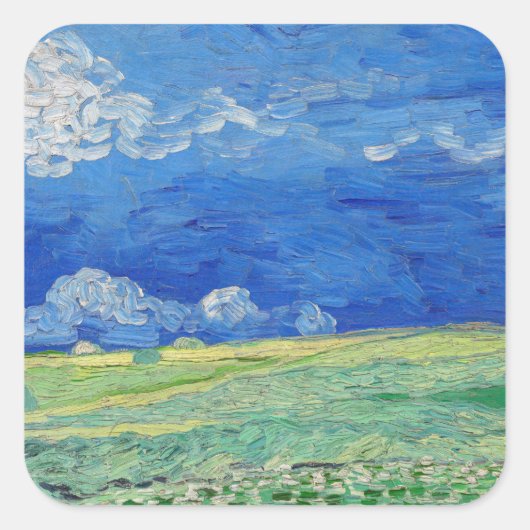 Vincent van Gogh - Korenvelden onder onweerslucht Vierkante Sticker (Voorkant)