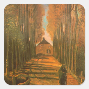 Vincent van Gogh - Laan met populieren in de herfs Vierkante Sticker