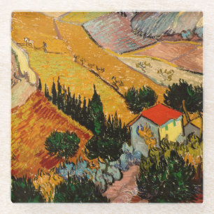 Vincent van Gogh - Landschap, Huis en ploegenman Glazen Onderzetter