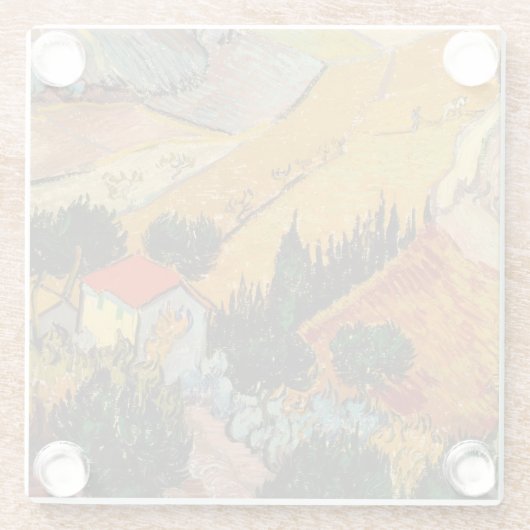 Vincent van Gogh - Landschap, Huis en ploegenman Glazen Onderzetter (Achterkant)