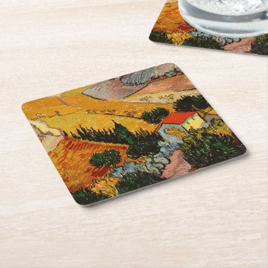 Vincent van Gogh - Landschap, Huis en ploegenman Kartonnen Onderzetters (Schuin)