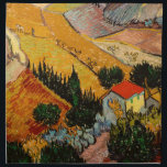 Vincent van Gogh - Landschap, Huis en ploegenman Katoenen Servet<br><div class="desc">Landschap met House en Plowman / Valley met Plowman Seen van Boven - Vincent van Gogh,  1889</div>