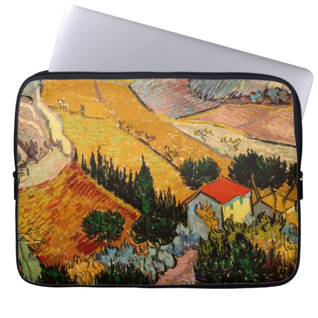 Vincent van Gogh - Landschap, Huis en ploegenman Laptop Sleeve (Voorkant)