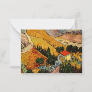 Vincent van Gogh - Landschap, Huis en ploegenman Notitiekaartje