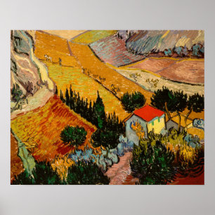 Vincent van Gogh - Landschap, Huis en ploegenman Poster