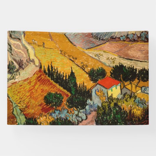 Vincent van Gogh - Landschap, Huis en ploegenman Spandoek (Horizontaal)
