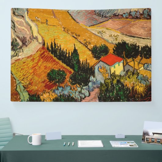 Vincent van Gogh - Landschap, Huis en ploegenman Spandoek (Beurs)
