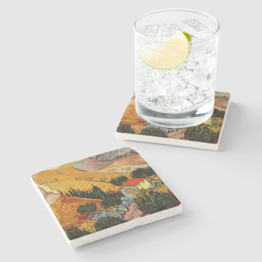 Vincent van Gogh - Landschap, Huis en ploegenman Stenen Onderzetter (Zijkant)