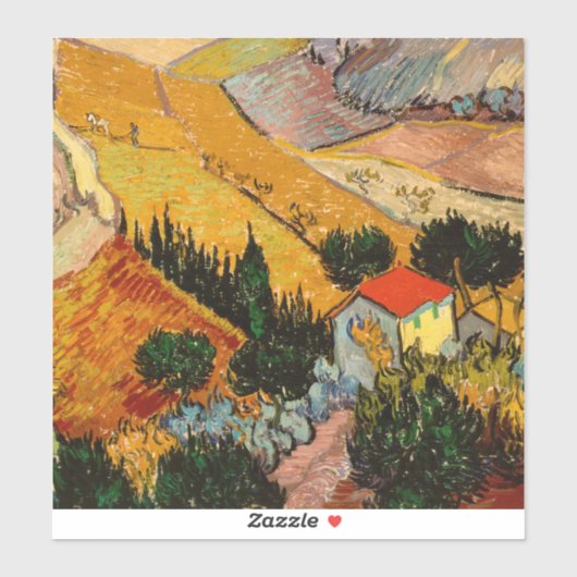 Vincent van Gogh - Landschap, Huis en ploegenman Sticker (Vel)