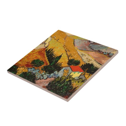 Vincent van Gogh - Landschap, Huis en ploegenman Tegeltje (Zijkant)