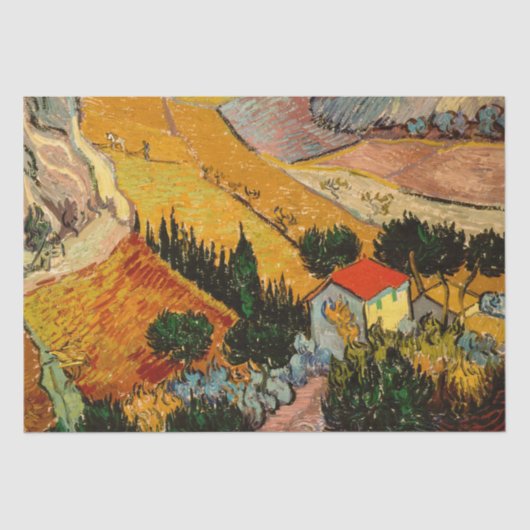 Vincent van Gogh - Landschap, Huis en ploegenman Tissuepapier (Voorkant)
