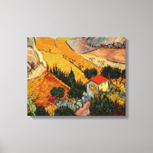 Vincent van Gogh - Landschap, huis en ploeger Canvas Afdruk
