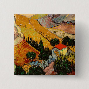 Vincent van Gogh - Landschap, huis en ploeger Vierkante Button 5,1 Cm