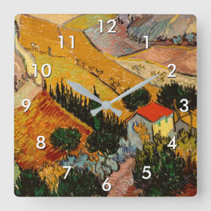 Vincent van Gogh - Landschap, huis en ploeger Vierkante Klok