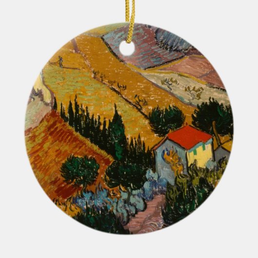 Vincent van Gogh | Landschap met House & Plowman Keramisch Ornament (Voorkant)
