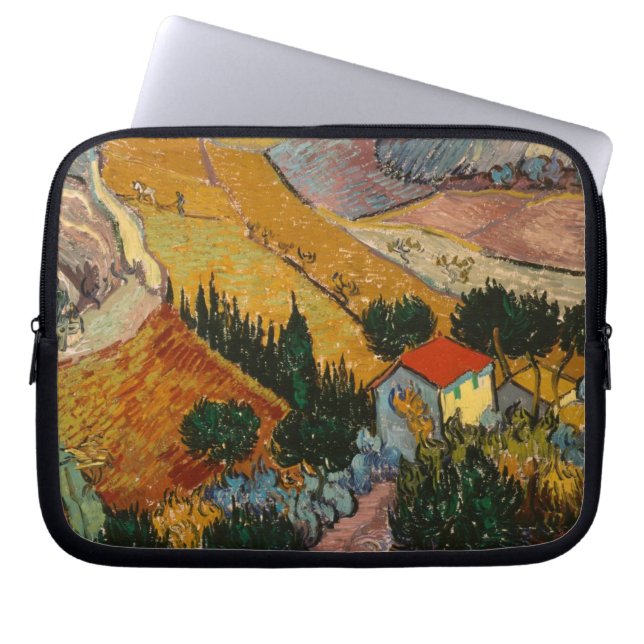 Vincent van Gogh | Landschap met House & Plowman Laptop Sleeve (Voorkant)