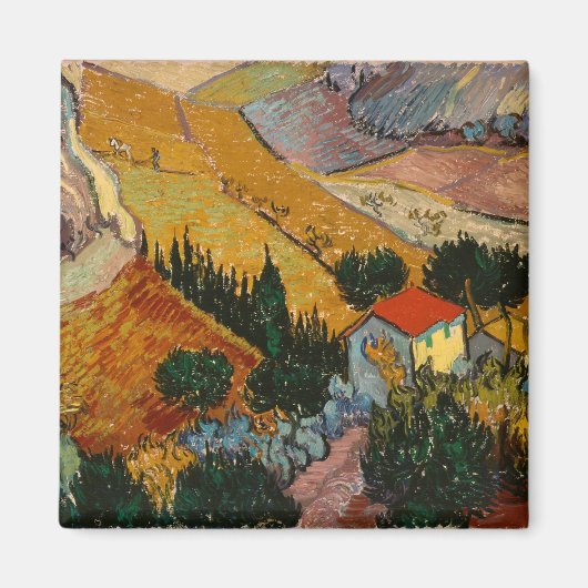 Vincent van Gogh | Landschap met House & Plowman Magneet (Voorkant)