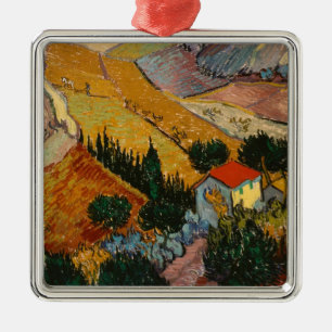 Vincent van Gogh   Landschap met House & Plowman Metalen Ornament