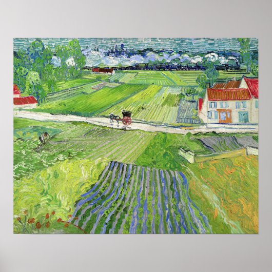 Vincent van Gogh - Landschap met Koets & Trein Poster (Voorkant)