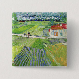 Vincent van Gogh - Landschap met Koets & Trein Vierkante Button 5,1 Cm