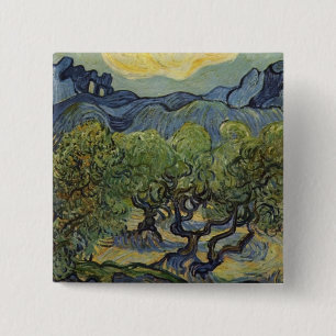 Vincent van Gogh - Landschap met olijfbomen Vierkante Button 5,1 Cm
