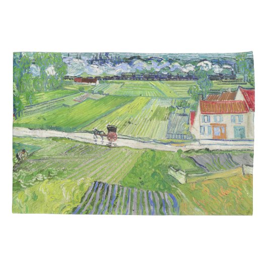 Vincent van Gogh - Landschap met vervoer en trein Kussensloop (Achterkant)