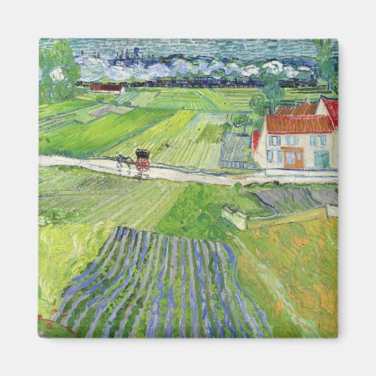 Vincent van Gogh - Landschap met vervoer en trein Magneet (Voorkant)
