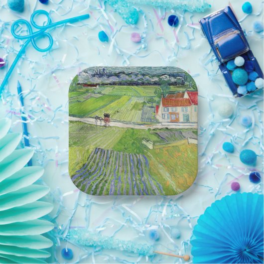 Vincent van Gogh - Landschap met vervoer en trein Papieren Bordje (Feest)