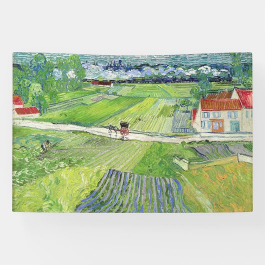 Vincent van Gogh - Landschap met vervoer en trein Spandoek (Horizontaal)