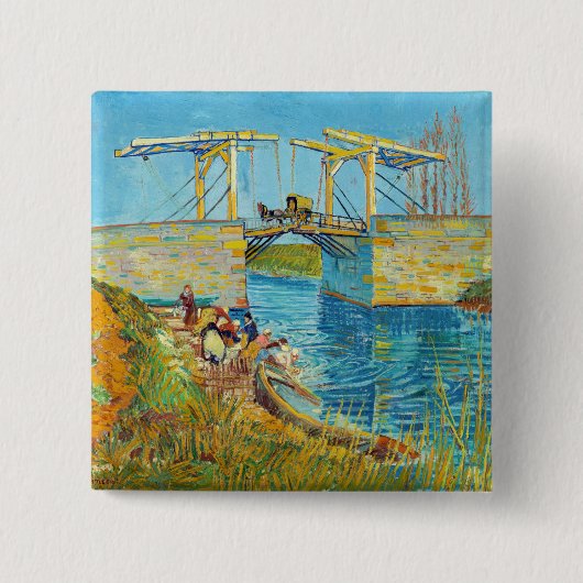 Vincent van Gogh - Langlois Bridge in Arles #1 Vierkante Button 5,1 Cm (Voorkant)