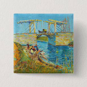 Vincent van Gogh - Langlois Bridge in Arles #1 Vierkante Button 5,1 Cm